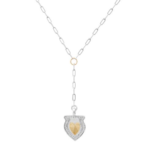 TWO TONE 14K GOLD & STERLING SILVER HEART SHIELD Y NECKLACE