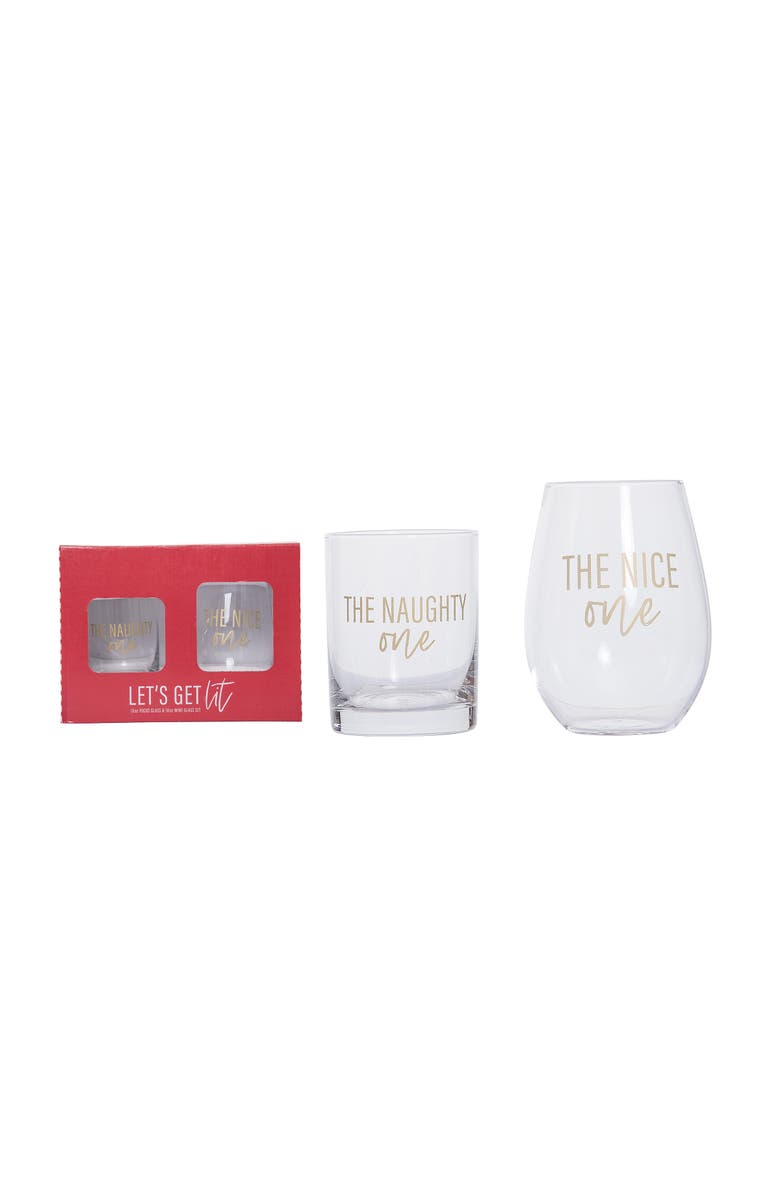 Totalee Gift Nice/ Naughty Wine & Rocks Glass Set of 2 Glass Clear 18 oz, Main, color, Clear