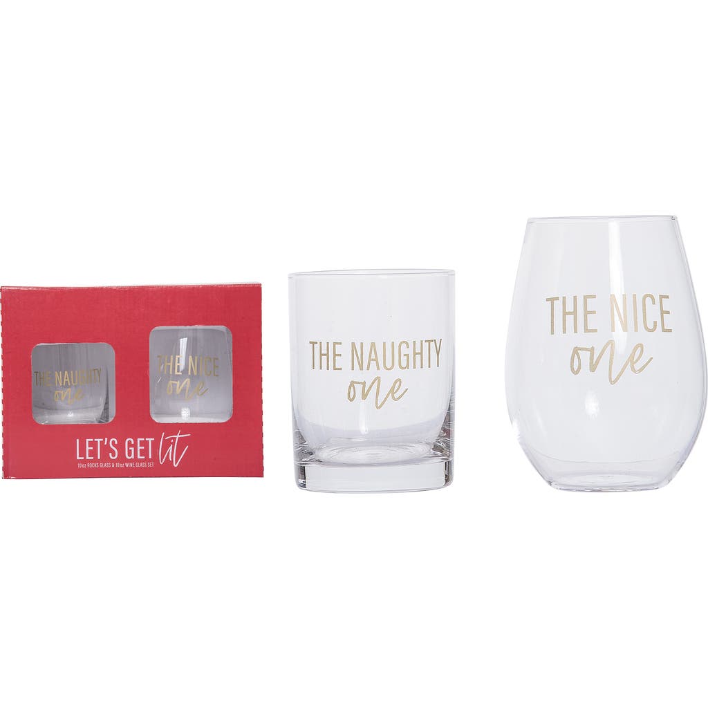 Totalee Gift Nice/ Naughty Wine & Rocks Glass Set Of 2 Glass Clear 18 oz In Transparent