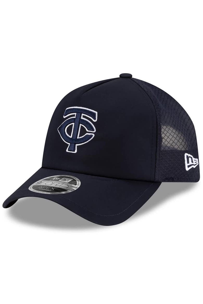 Men's New Era Navy Minnesota Twins 2026 Batting Practice Apex 9FORTY Adjustable Trucker Hat, Main, color, Navy