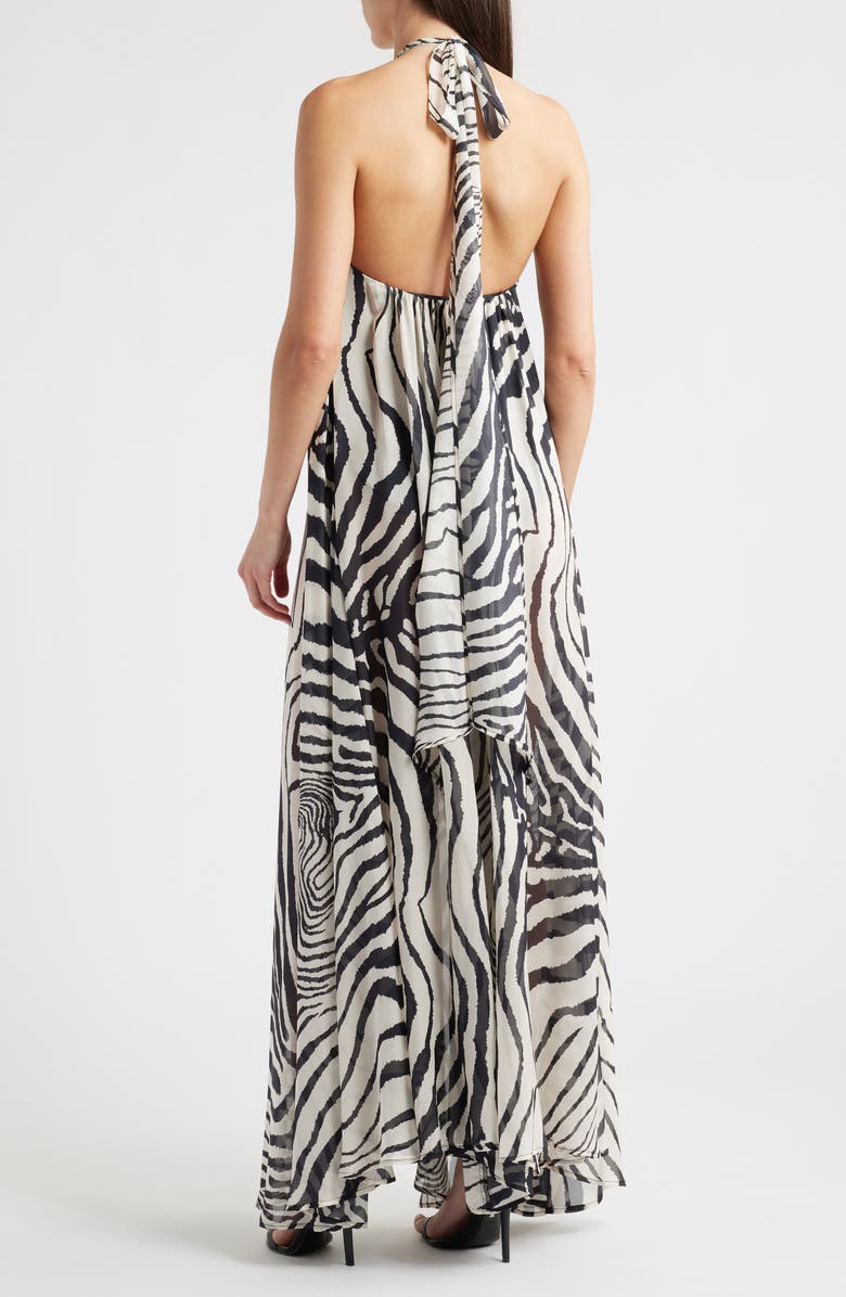 Delfi Collective Isla Print Halter Silk Maxi Dress, Alternate, color, Zebra