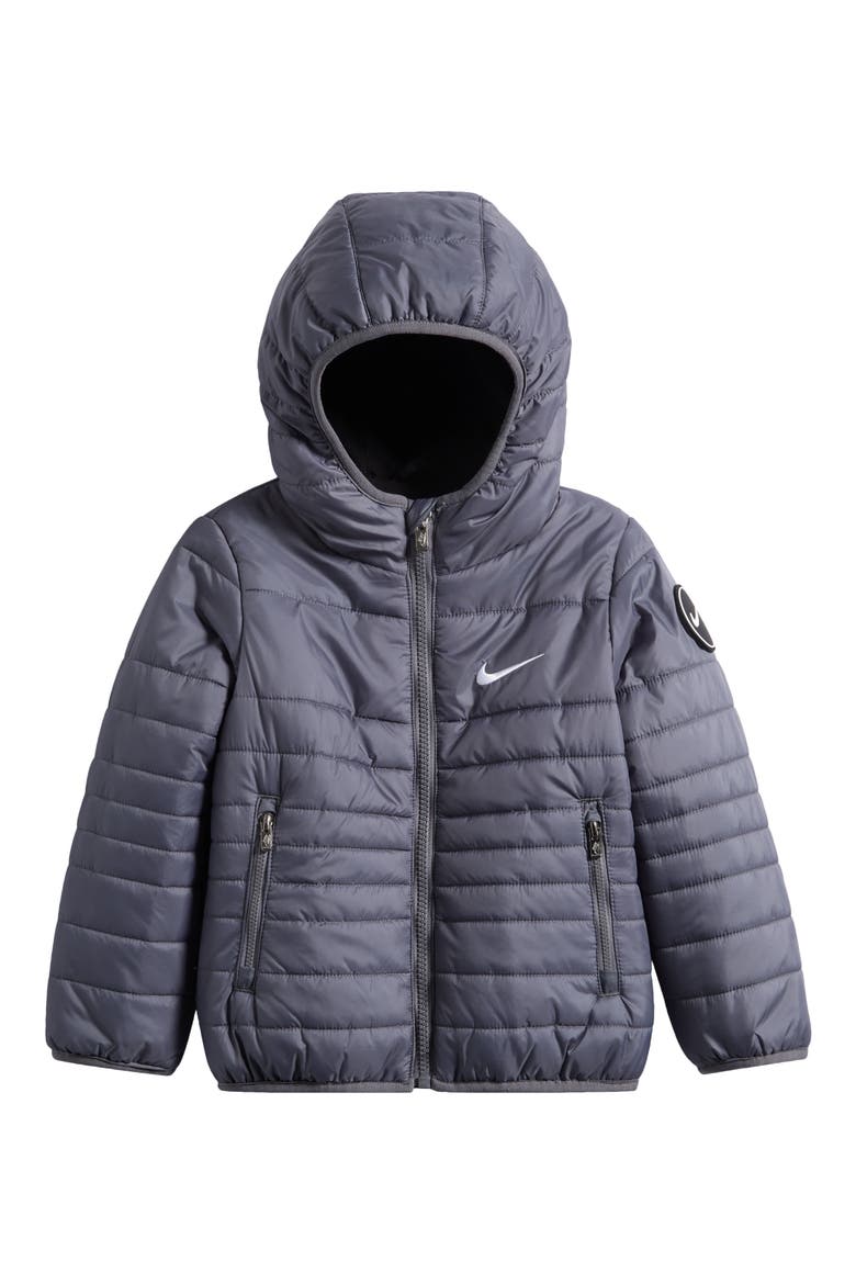 Kids' Midweight Hooded Puffer Jacket, Main, color, SMOKE GREY