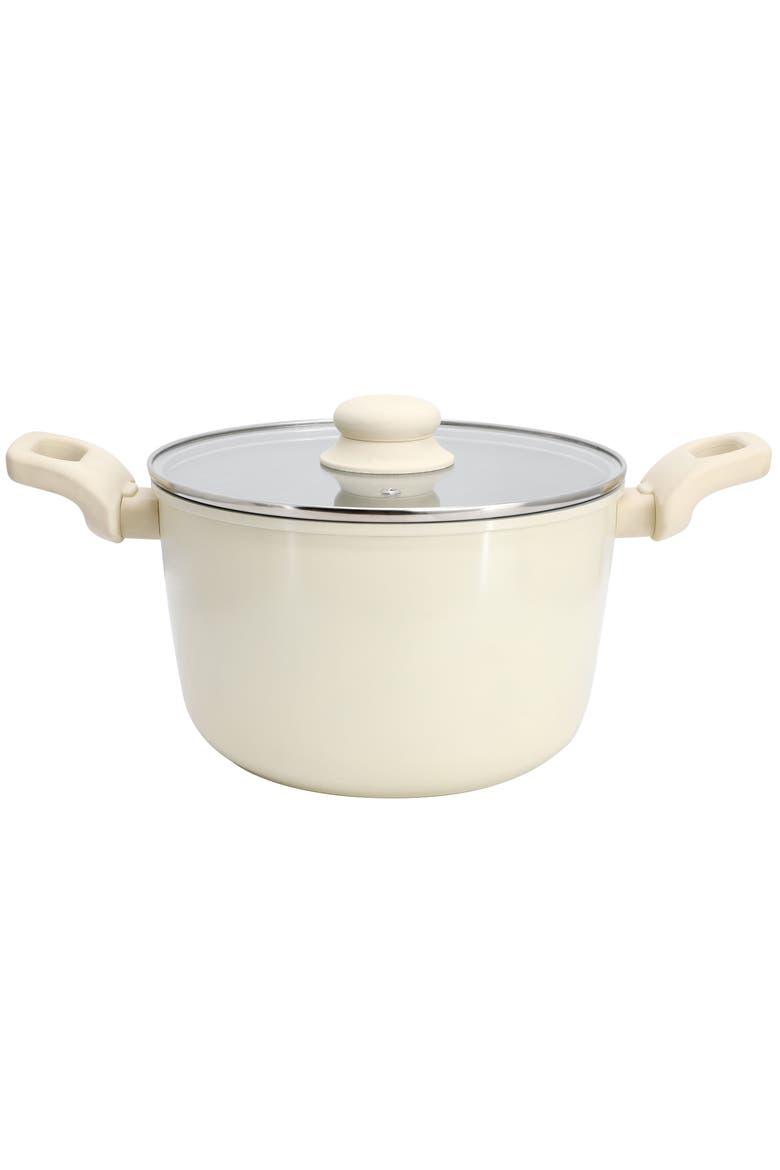 Barnsdall 5 Quart Ceramic Nonstick Aluminum Stock Pot with Lid, Main, color, White