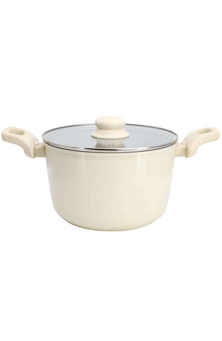Gibson Home Barnsdall 5 Quart Ceramic Nonstick Aluminum Stock Pot with Lid, Main, color, White