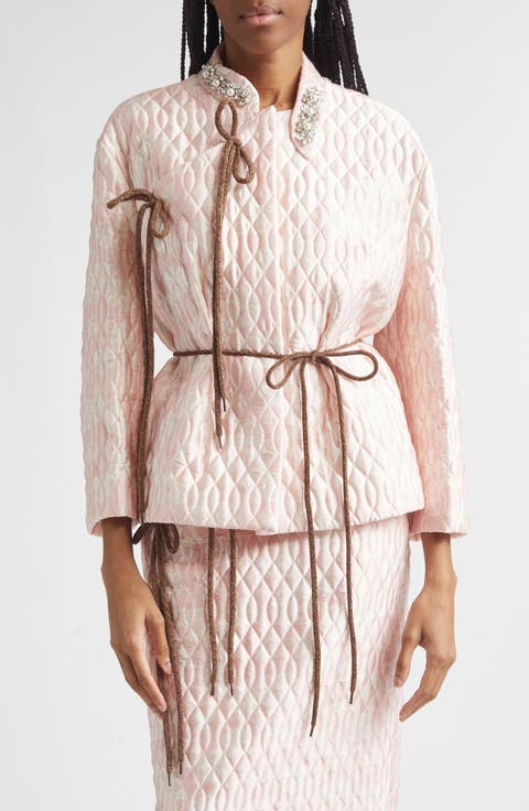 Quilted Floral Offset Fragment Collar Jacket