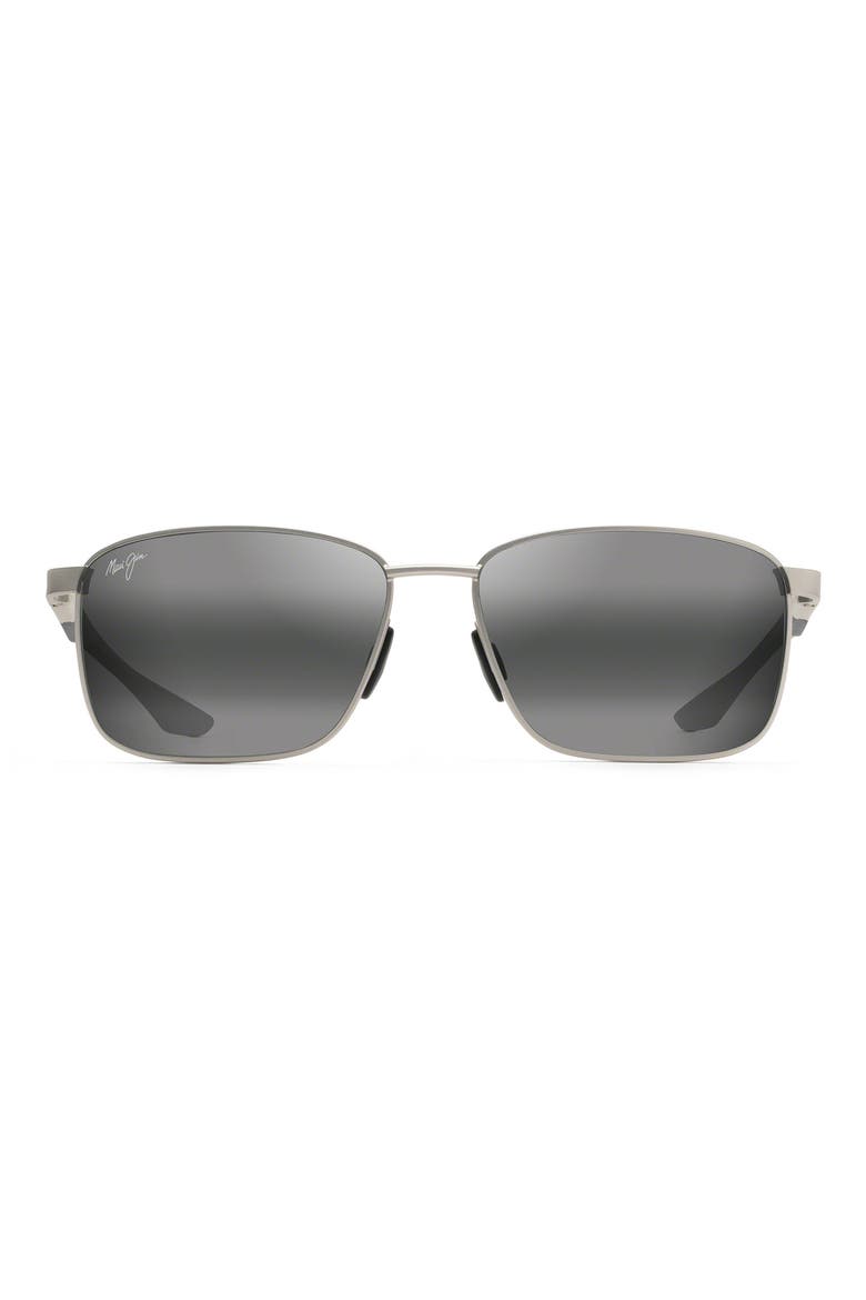 Kaala 58mm Polarized Rectangle Sunglasses, Main, color, SILVER/ NEUTRAL GREY