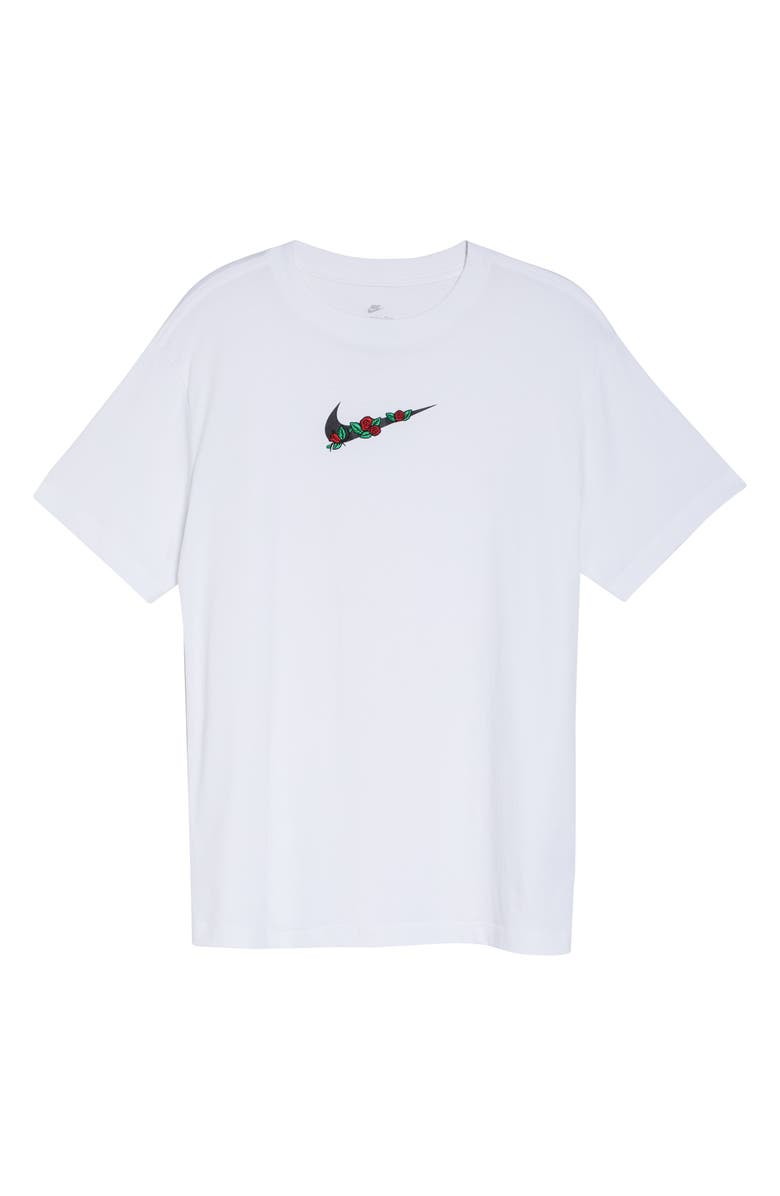 Nike Sportswear Embroidered Floral Swoosh Graphic Tee, Alternate, color,