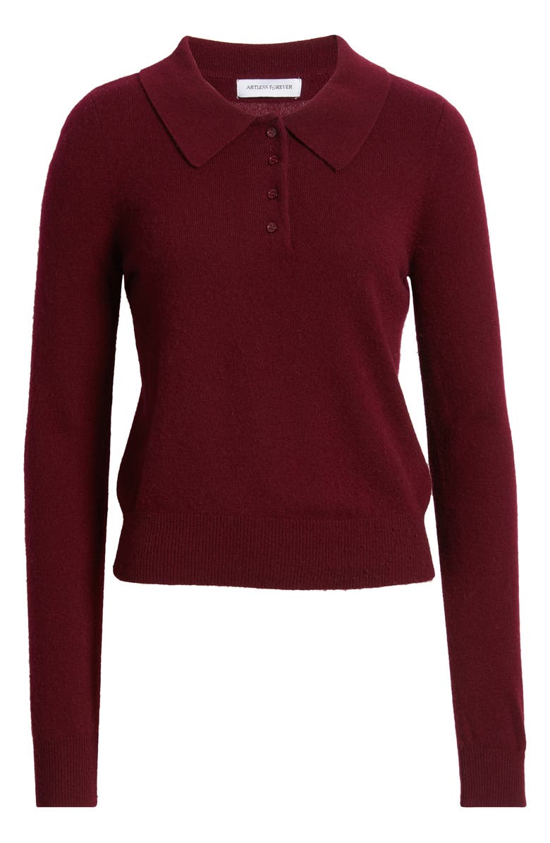 ARTLESS FOREVER Tove Wool 
Cashmere Polo Sweater, Alternate, color, Merlot