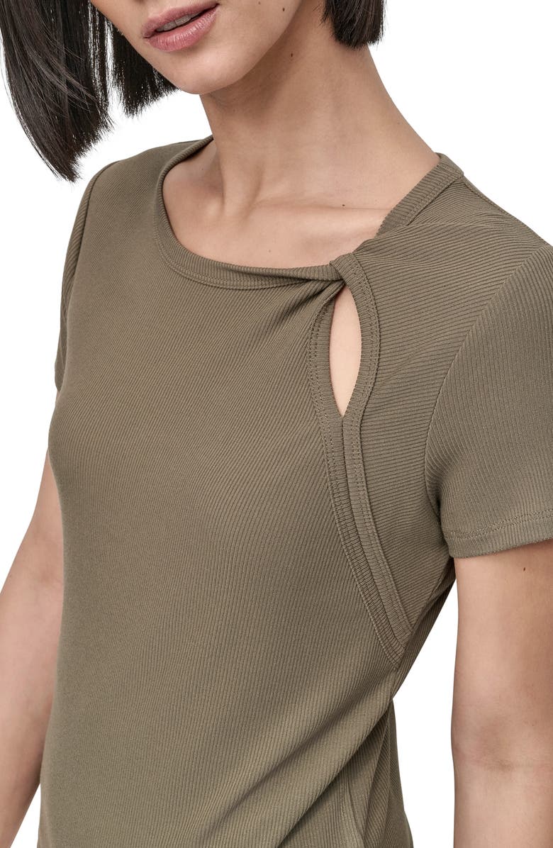 DKNY Twist Neck Rib T-Shirt, Alternate, color, Utility Green