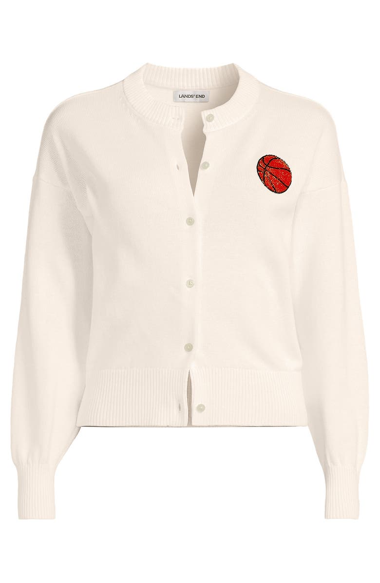 Lands' End Cotton Embellished Cardigan Sweater, Alternate, color, Basketball/Fresh Ivory