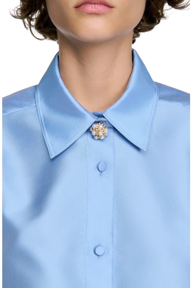 Jewellery detail satin shirt, Alternate, color, Sky blue