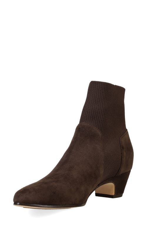 Eileen Fisher Muzy Pointed Knit Suede Ankle Booties In Brown