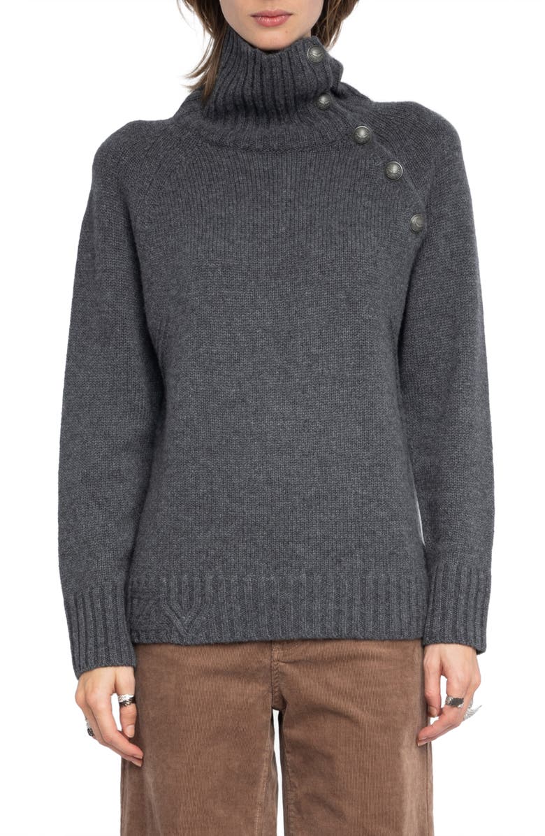 Zadig & Voltaire Mora Mock Neck Cashmere Sweater, Main, color, Anthracite