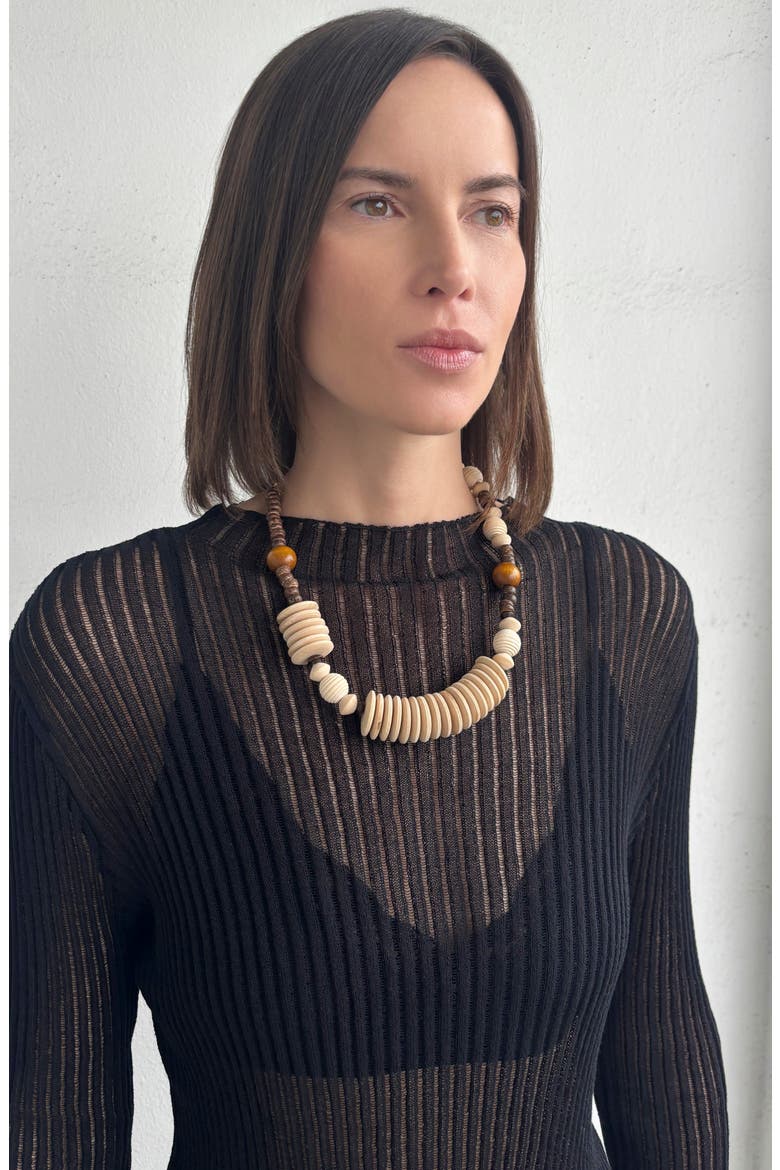 Mixed Wooden Bead Necklace, Alternate, color, BROWN/ WHITE