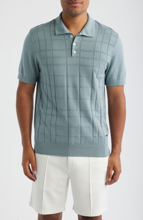 Textured Grid Polo Sweater