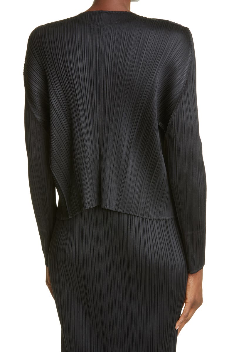 Pleats Please Issey Miyake Pleats Pleats Issey Miyake Pleated Open Front Crop Cardigan, Alternate, color, Black