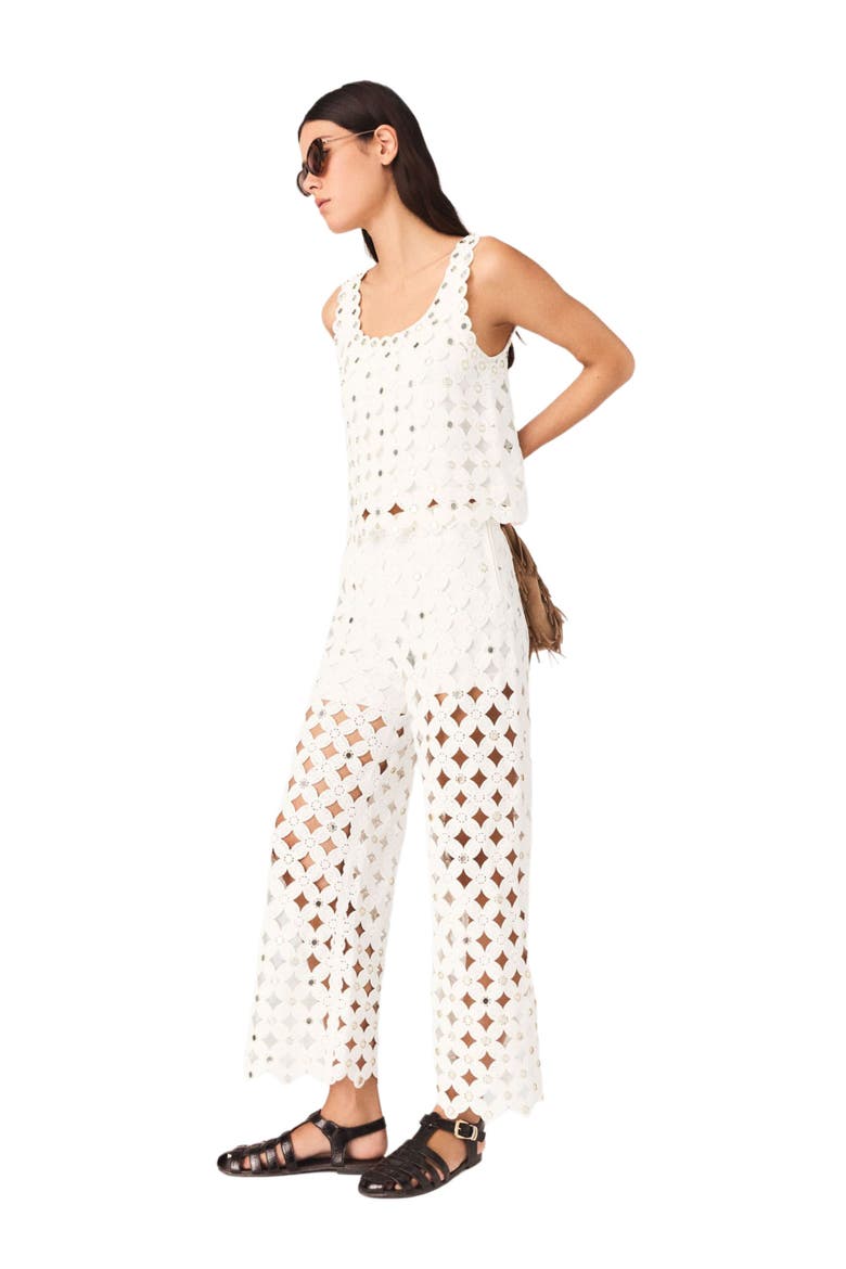 Crochet trousers with mirrors, Alternate, color, White