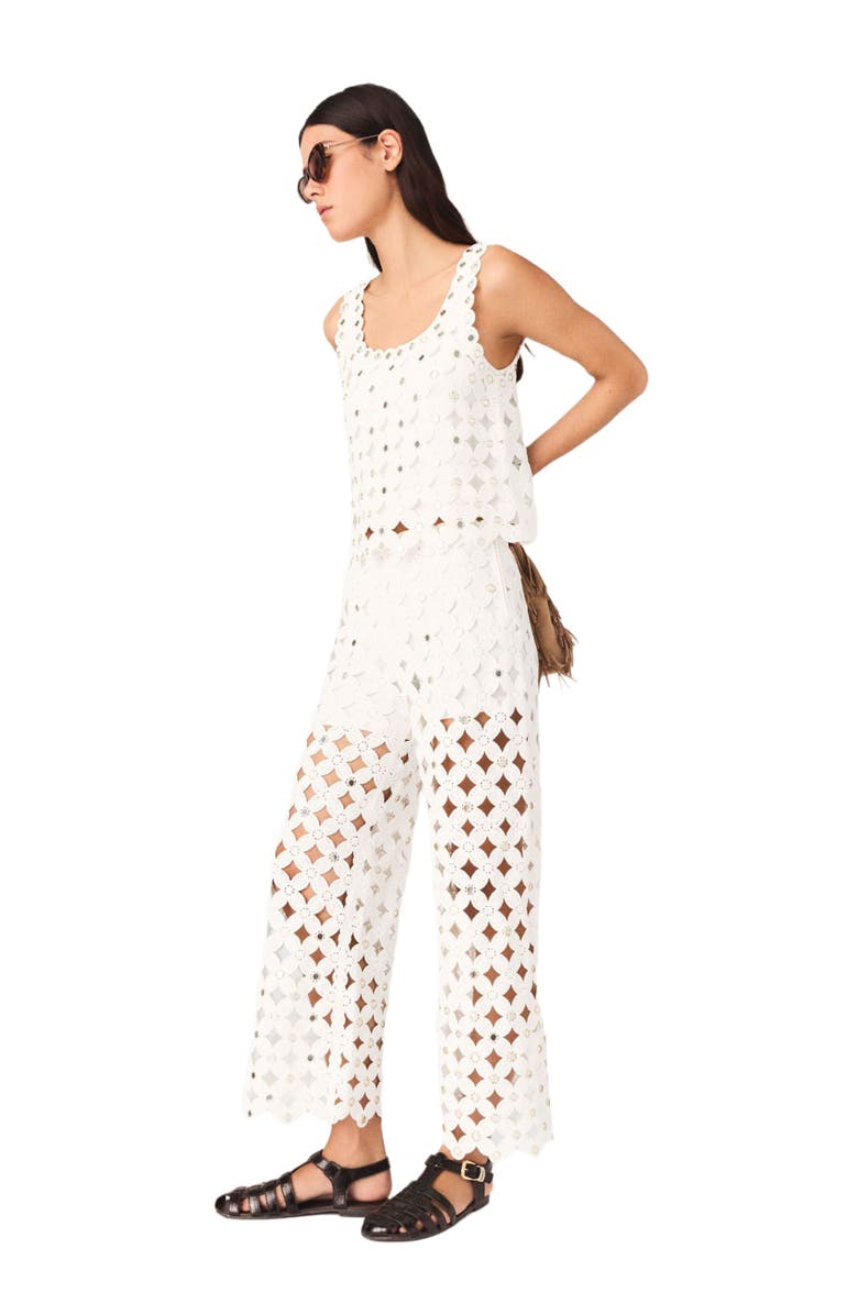 maje Crochet trousers with mirrors, Alternate, color, White