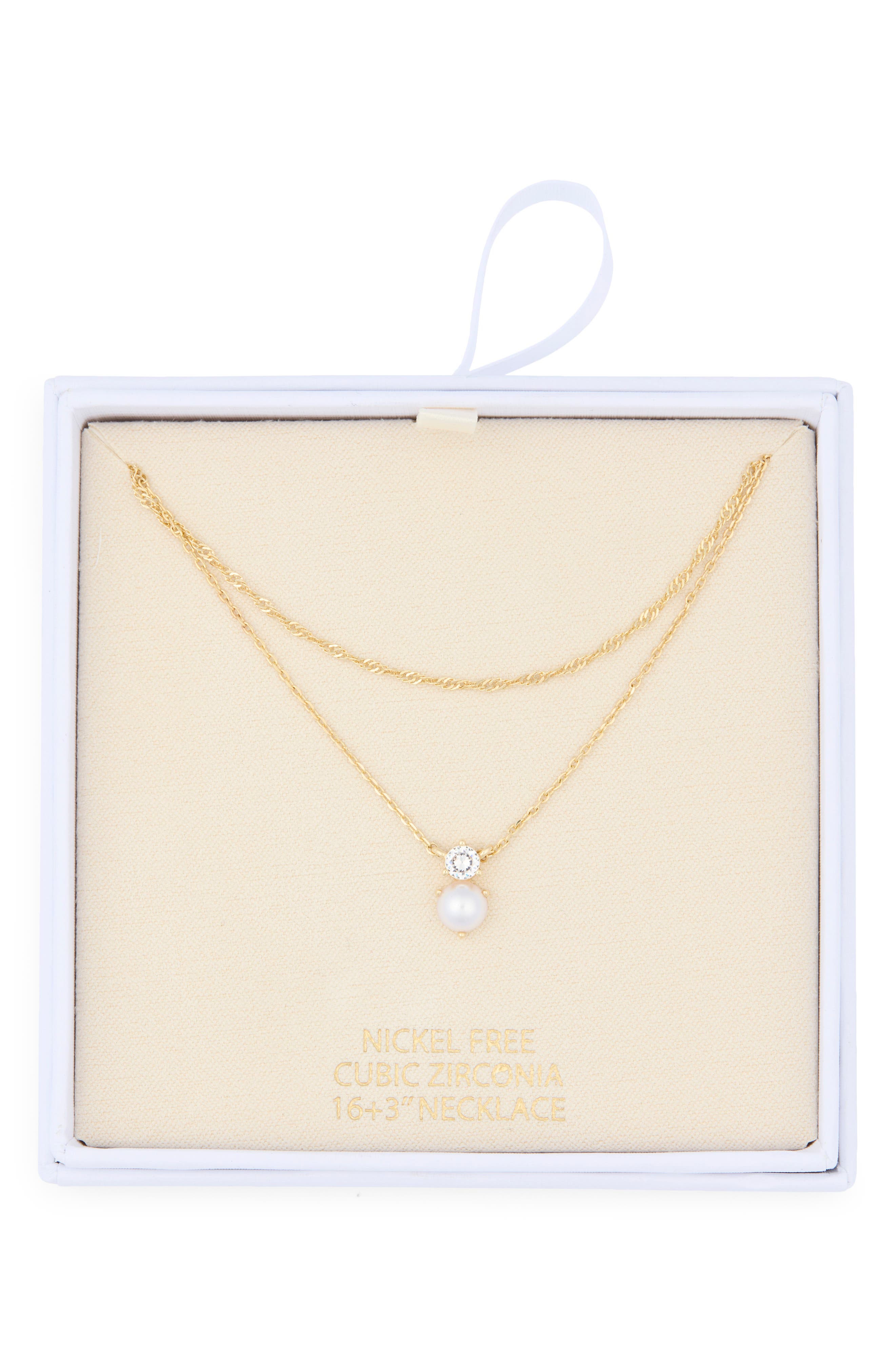 NORDSTROM RACK Cubic Zirconia & Faux Pearl Pendant Necklace
