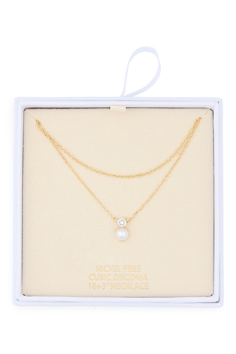 Cubic Zirconia & Faux Pearl Pendant Necklace, Main, color, CLEAR- WHITE- GOLD