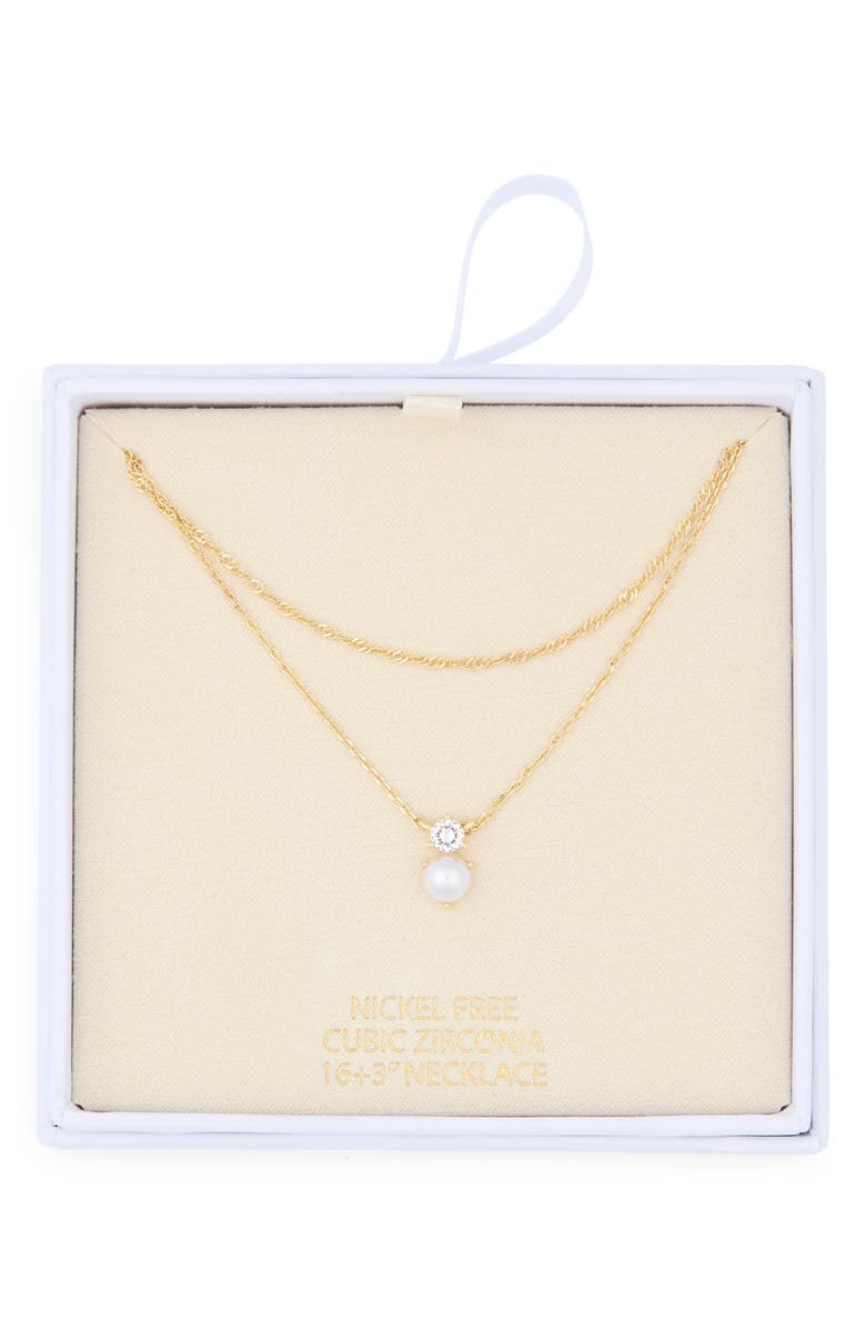 NORDSTROM RACK Cubic Zirconia & Faux Pearl Pendant Necklace, Main, color, Clear- White- Gold