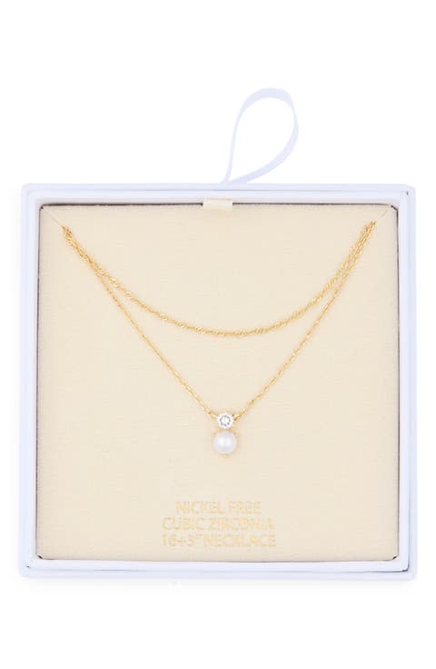 Cubic Zirconia & Faux Pearl Pendant Necklace