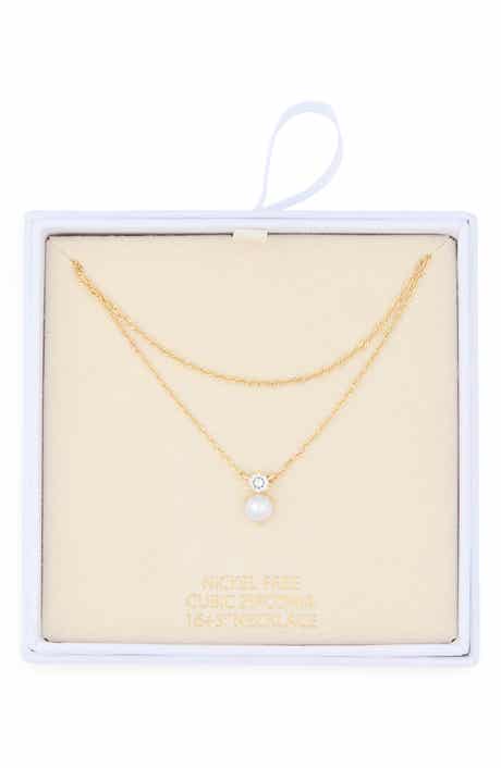 NORDSTROM RACK Cubic Zirconia & Faux Pearl Pendant Necklace