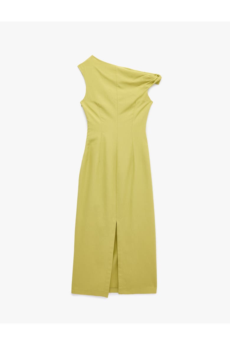 Linen Blend Accessory Detail Asymmetric Neck Midi Dress, Alternate, color, GREEN