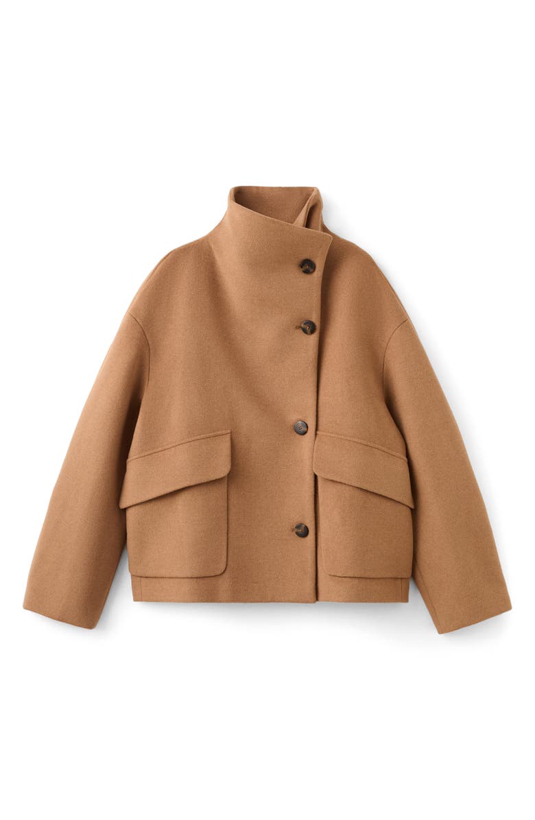 MANGO Basquiat Funnel Neck Coat, Alternate, color, Medium Brown