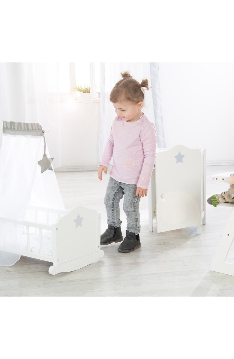 Roba-Kids Roba Doll Cradle Set Stella Star, Gray & White Includes Hanging Mobile, Alternate, color, White