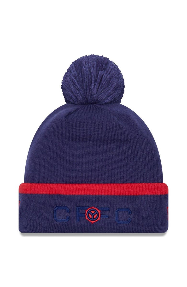 New Era Men's New Era Navy Chicago Fire Wordmark Kick Off Cuffed Knit Hat with Pom, Main, color, Navy