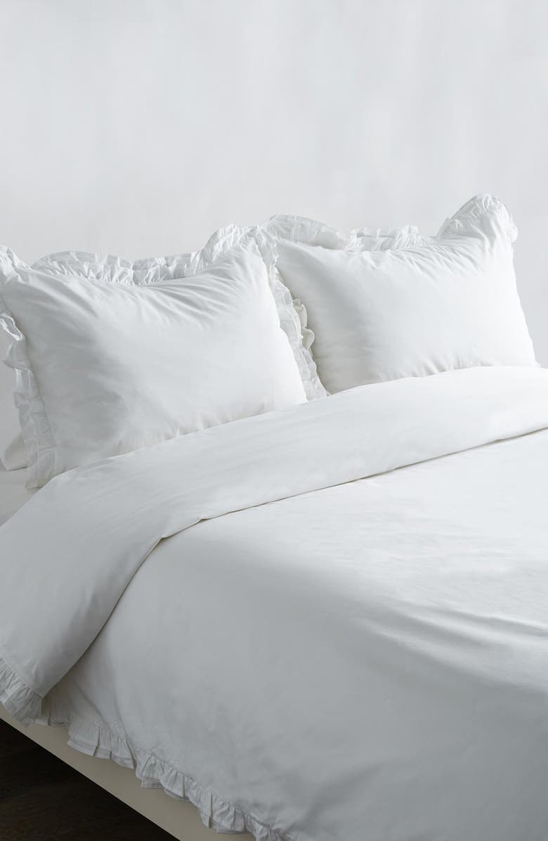 MELANGE HOME Percale Cotton Double Ruffle Duvet Set - Twin, Alternate, color, White/ White