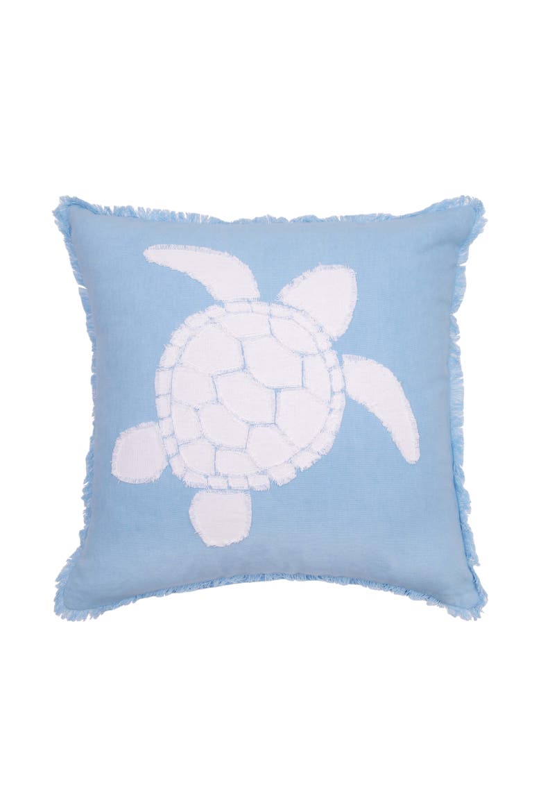 Blue Turtle Chilling Tufted Fringed Throw Pillow, 18" x 18", Main, color, Blue