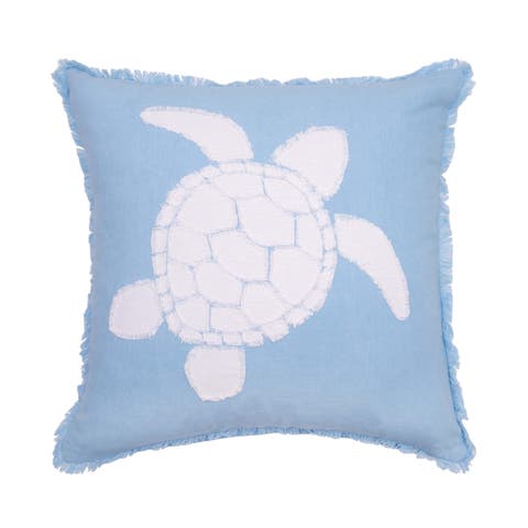 Blue Turtle Chilling Tufted Fringed Throw Pillow, 18" x 18"