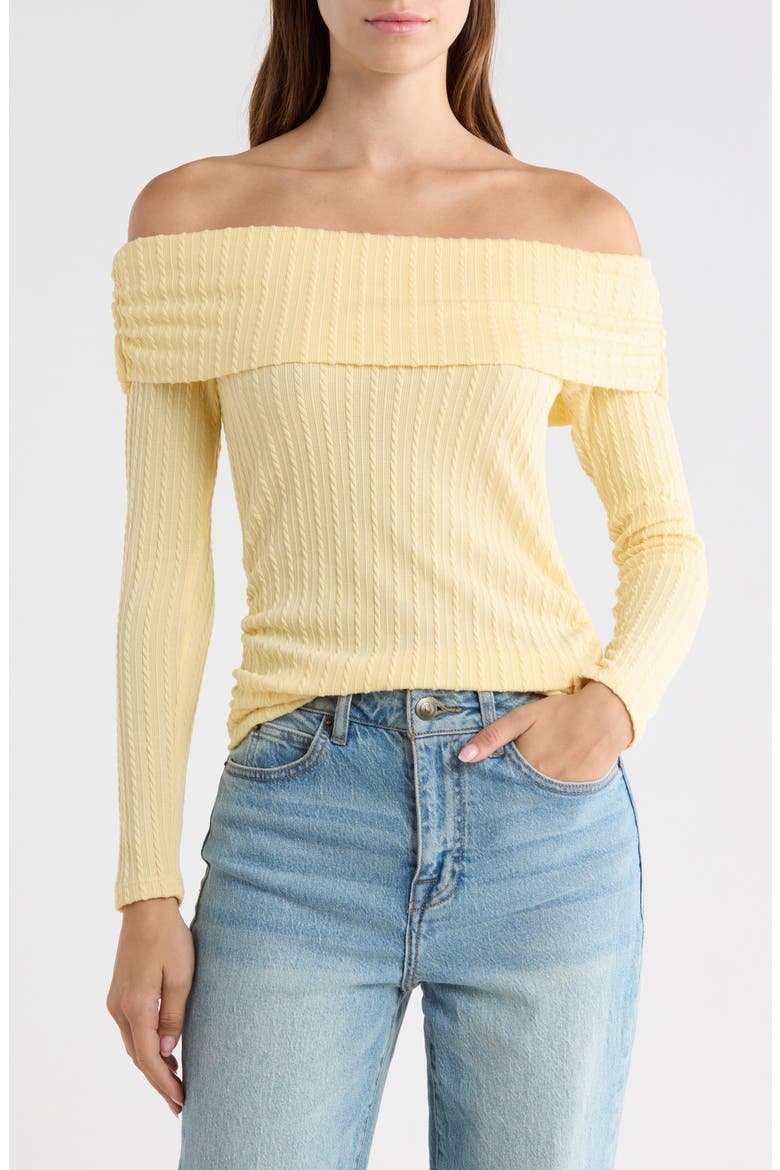 Ruched Off Shoulder Top, Main, color, PASTEL YELLOW