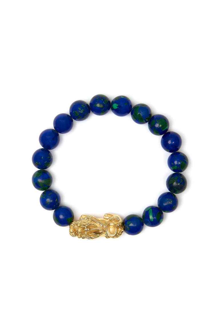18K Yellow Gold Azurite Beaded Dragon Charm Bracelet, Alternate, color, Yellow Gold