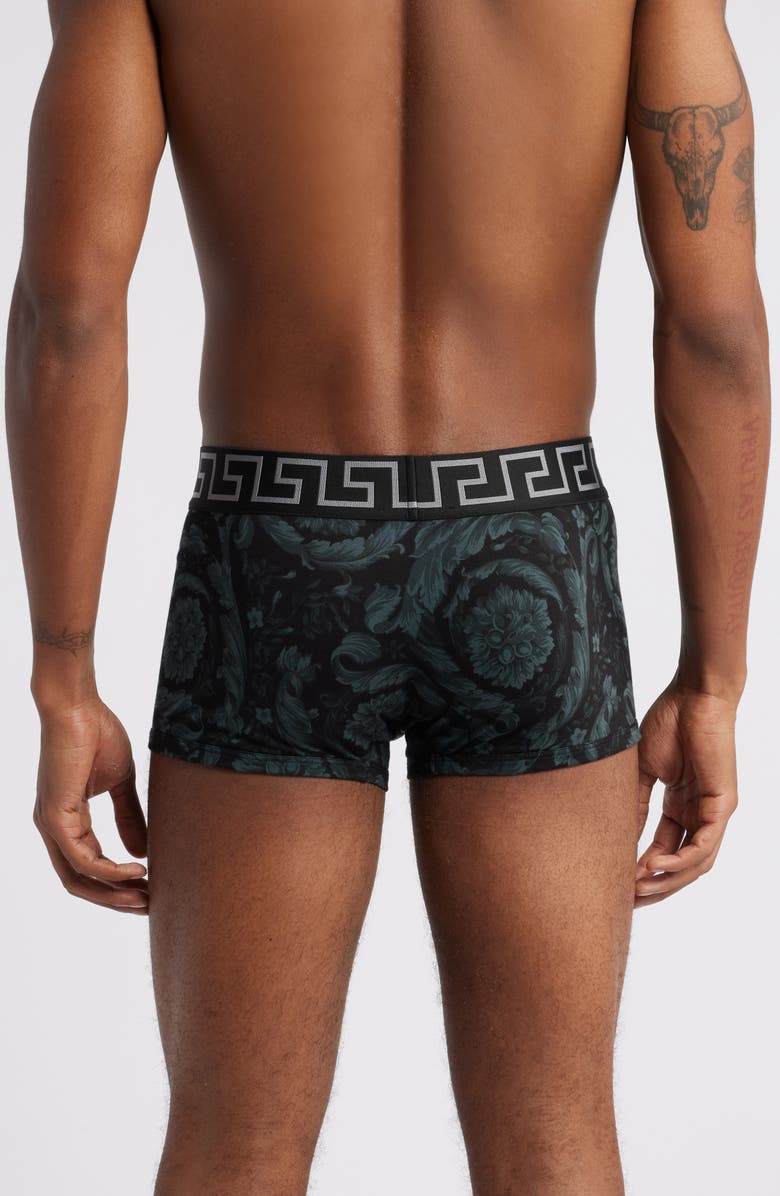 Versace Barocco Stretch Cotton Trunks, Alternate, color, Black Grey