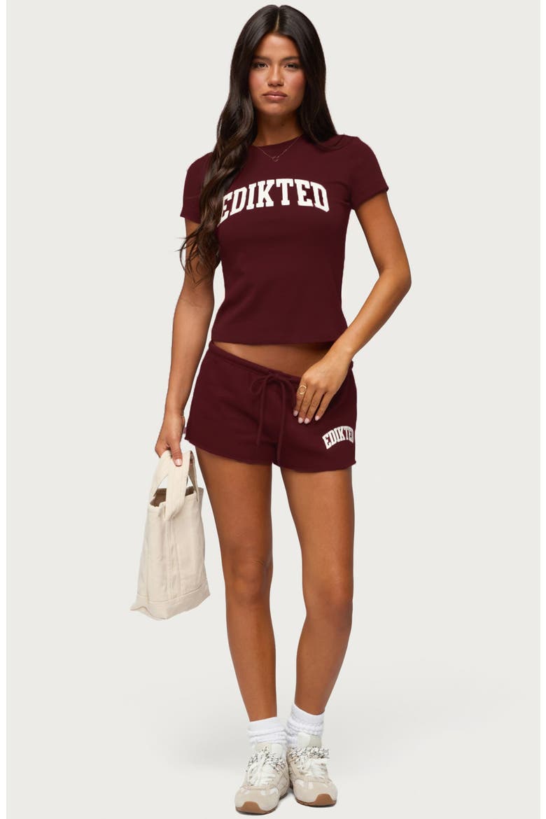 Sporty Babe Drawstring Micro Shorts, Alternate, color, BURGUNDY
