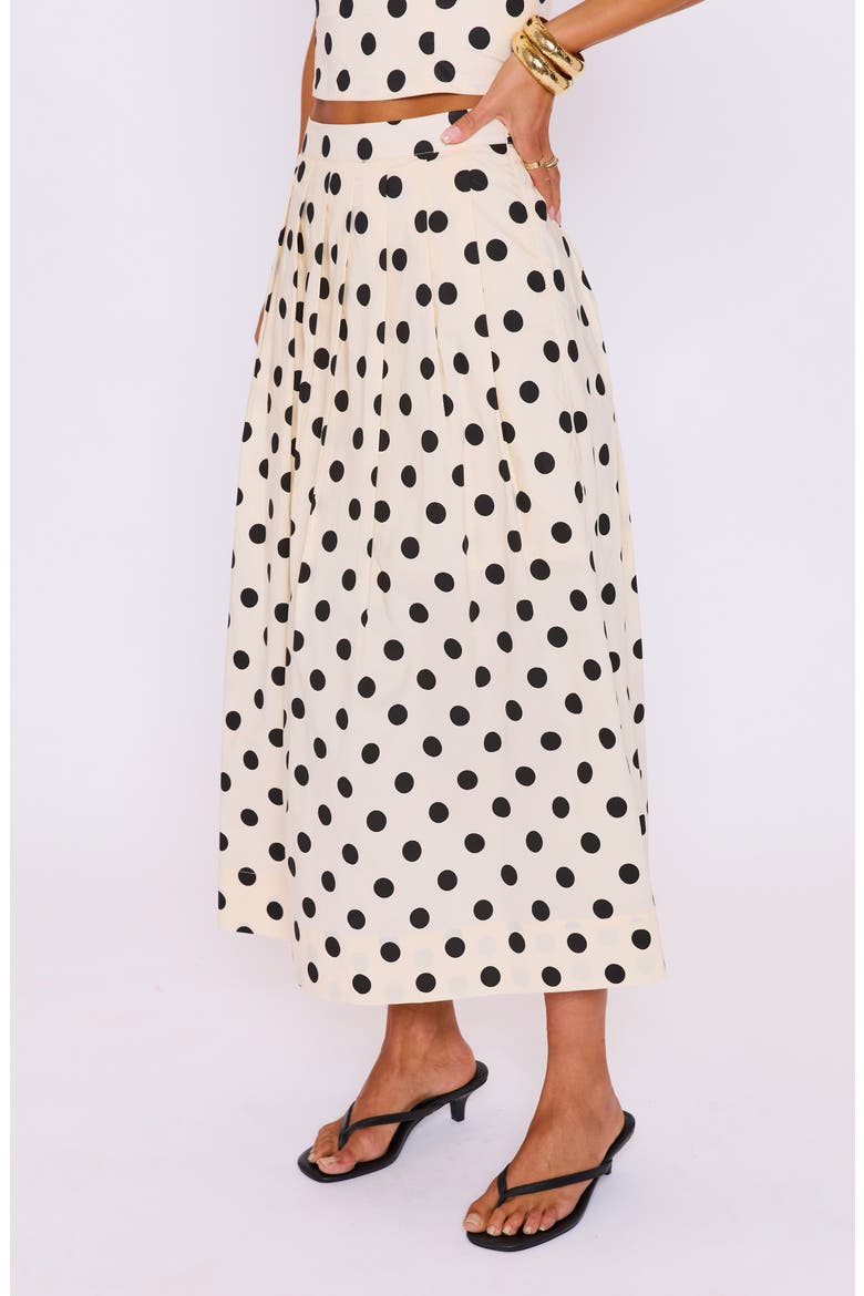 Cami Polka Dot Pleated Maxi Skirt, Alternate, color, CREAM/ BLACK