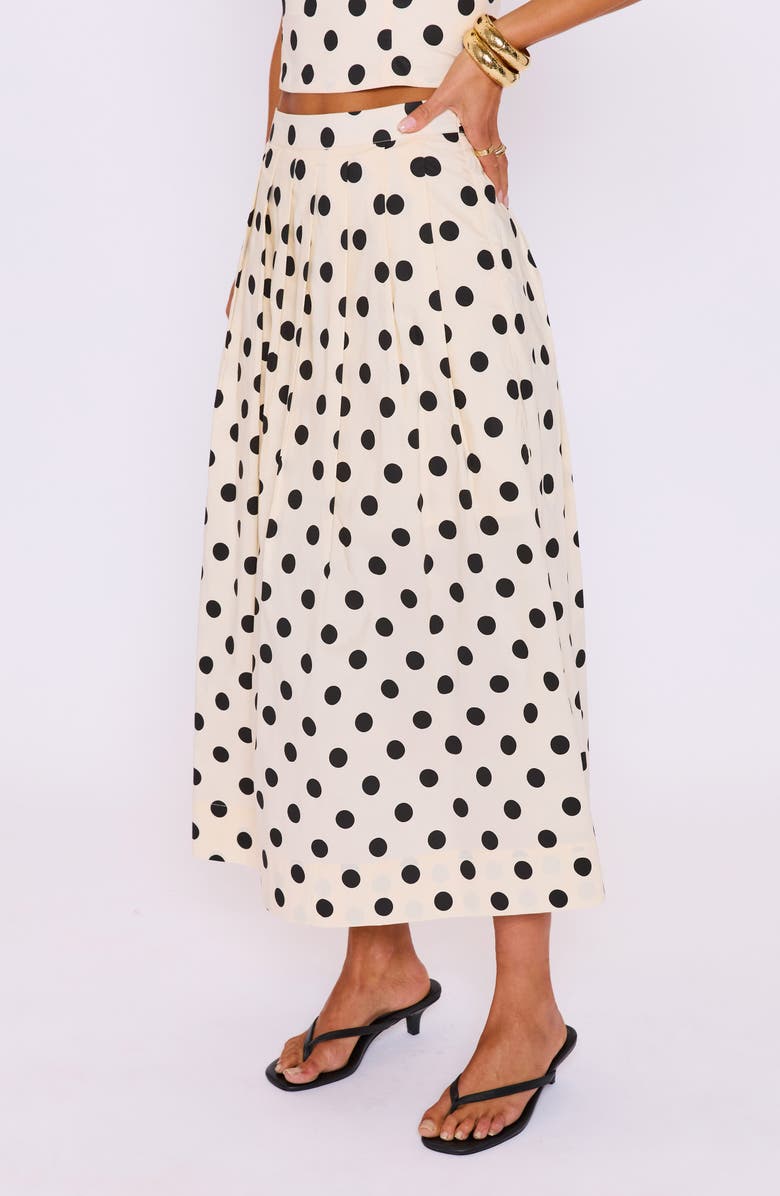 VICI Collection Cami Polka Dot Pleated Maxi Skirt, Alternate, color, Cream/ Black