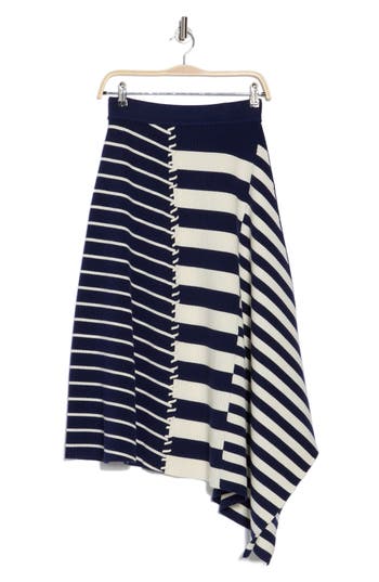 Simkhai Braylon Asymmetric Midi Skirt In Midnight Stripe