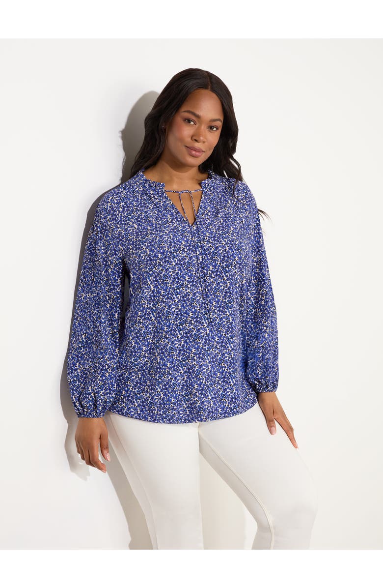 Live Unlimited Ditsy Shirred Raglan Sleeve Blouse, Alternate, color, Blue Print