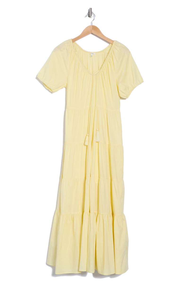 Maisie Short Sleeve Tiered Cotton Midi Dress, Alternate, color, Butter Yellow