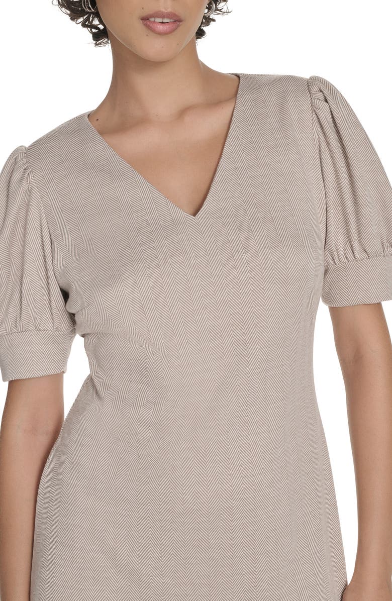 Tommy Hilfiger Herringbone Puff Sleeve Shift Dress, Alternate, color, Light Beige.ivory