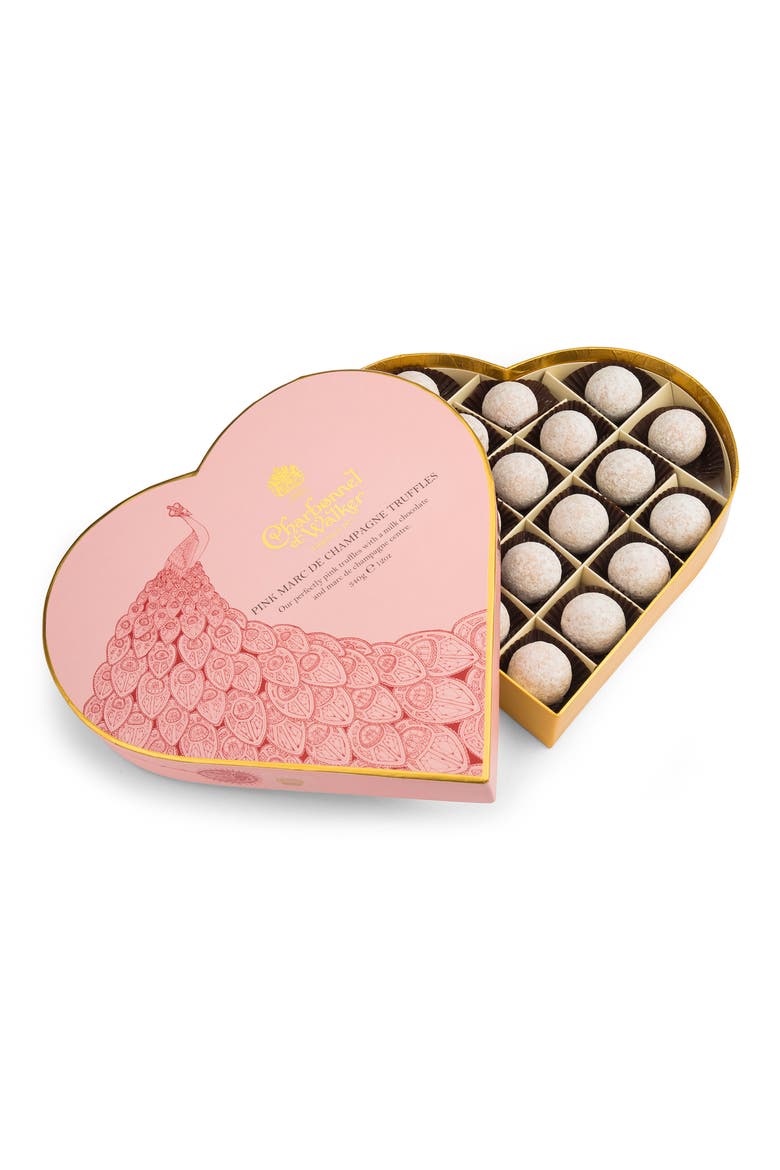 Marc de Champagne Chocolates in Heart Shaped Gift Box, Main, color, PINK CHAMPAGNE