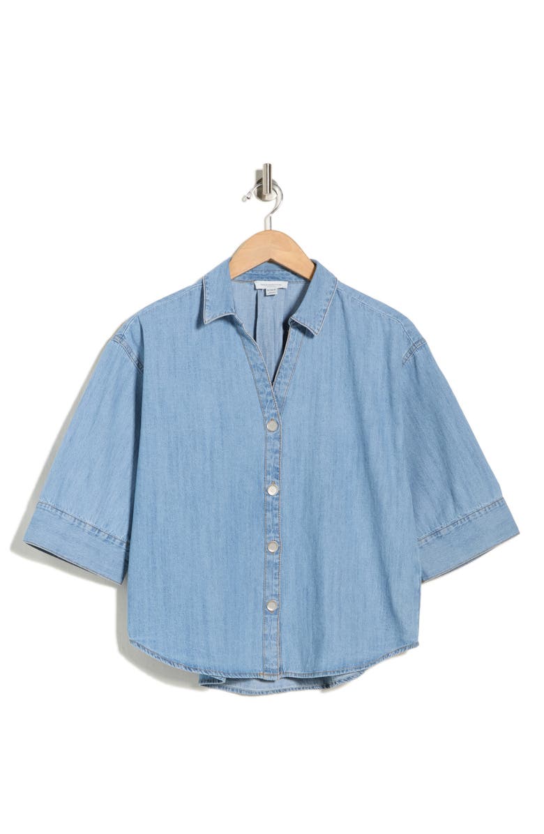 beachlunchlounge Kindell Cotton Denim Button-Up Shirt, Alternate, color, Light Wash