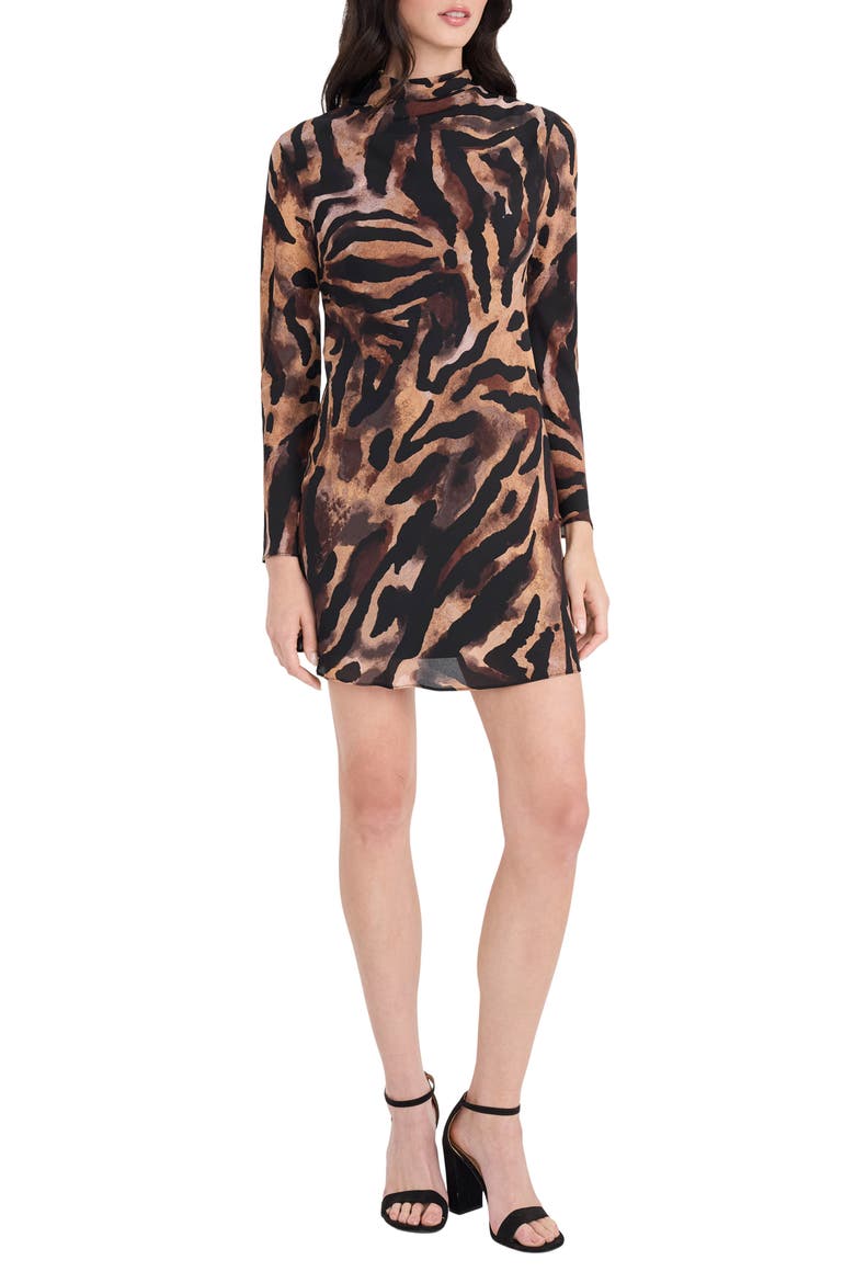Funnel Neck Long Sleeve Minidress, Main, color, TAUPE/ BROWN
