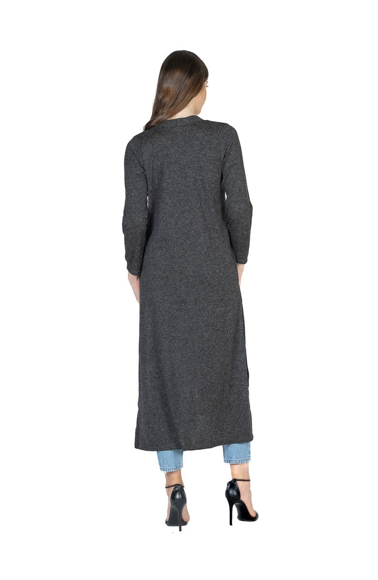 24seven Comfort Apparel Long Duster Open Front Knit Cardigan, Alternate, color, Black