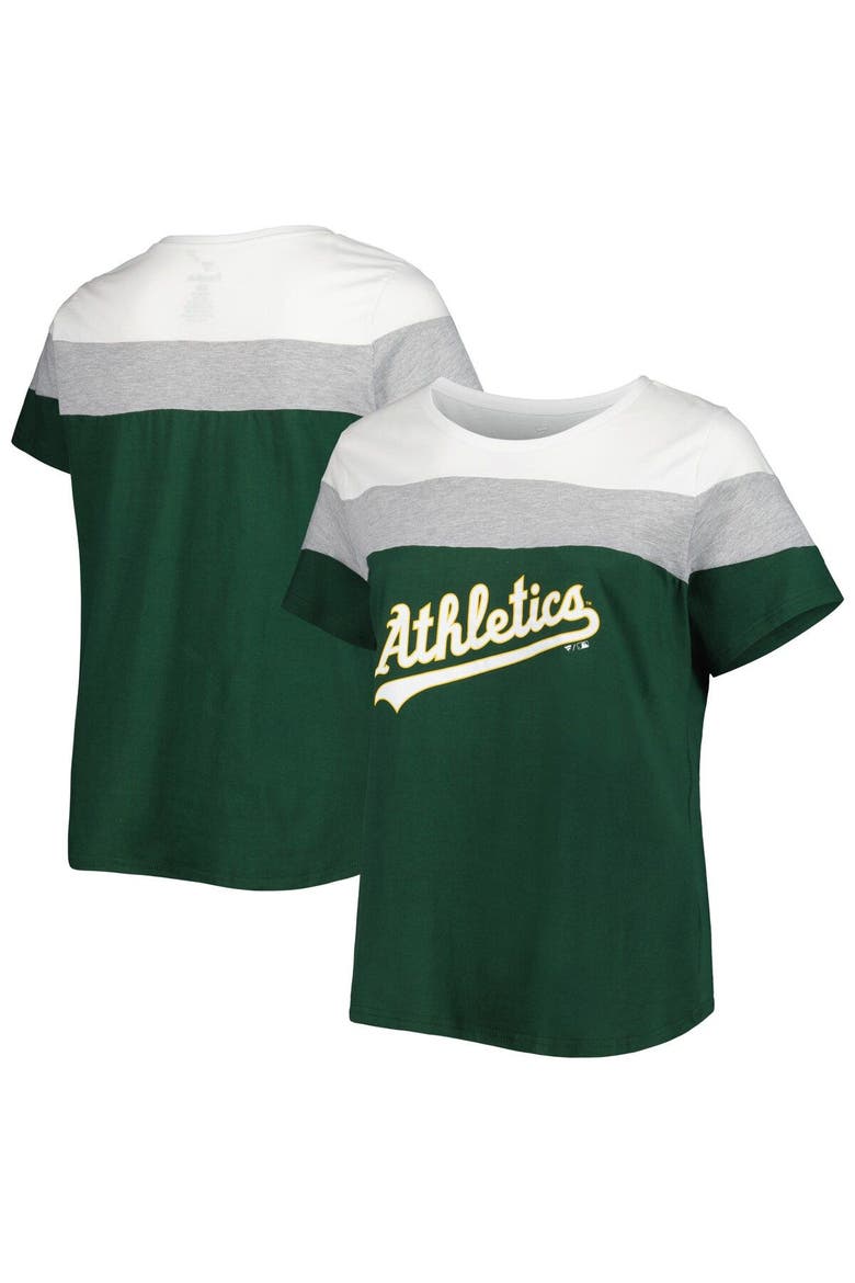 Women's White/Green Oakland Athletics Plus Size Colorblock T-Shirt, Main, color, Hunter Green
