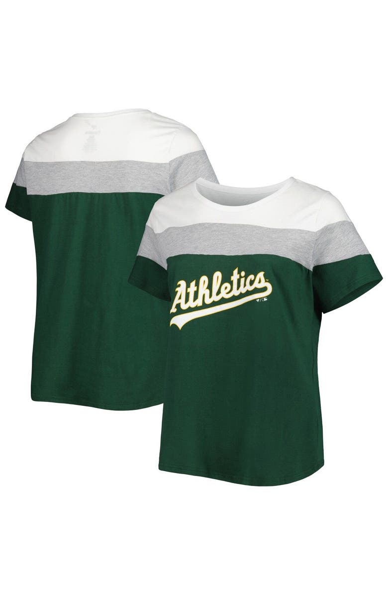 PROFILE Women's White/Green Oakland Athletics Plus Size Colorblock T-Shirt, Main, color, Hunter Green